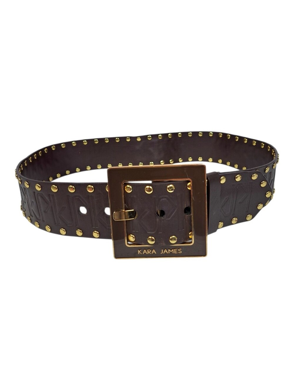Kara James Faux Leather Studded Wide Belt -โ Mahogany Brown & Gold